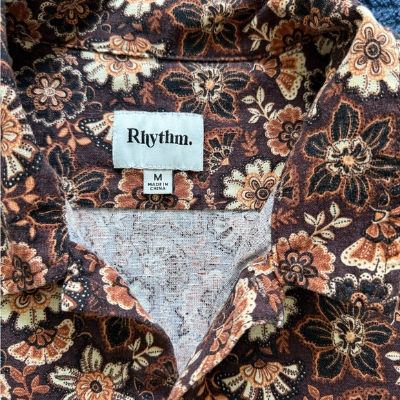 Rhythm. Men's Floral Brown Linen Shirt - Picture 3 of 5